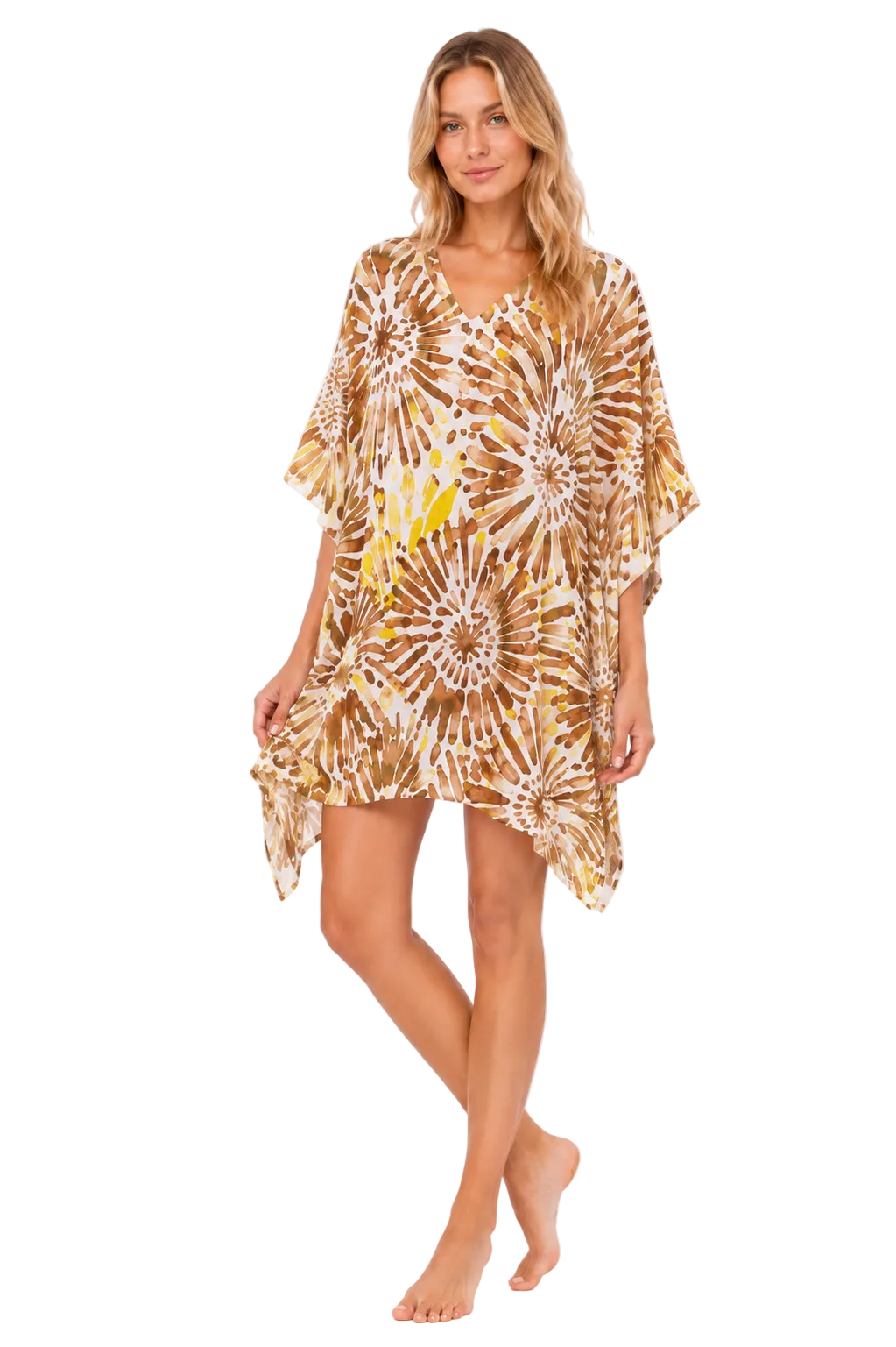 Beach Splash Collection Women's Sheer Kaftan Cover-Up Dress – Tropical Sunburst Print Resort Swim Cover-Up - LPT4015