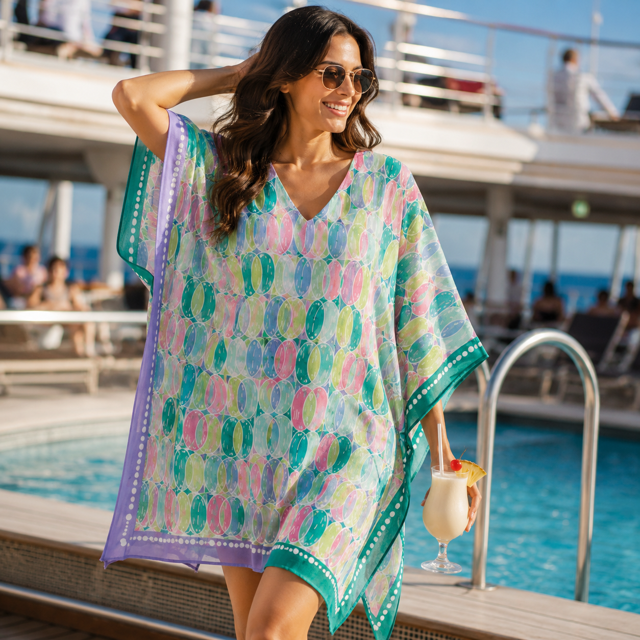 AZUCAR Beach Splash Collection Women's Tropical Bubble Print Cover-Up Dress – Lightweight Resort Swim Cover-Up - LPT4016