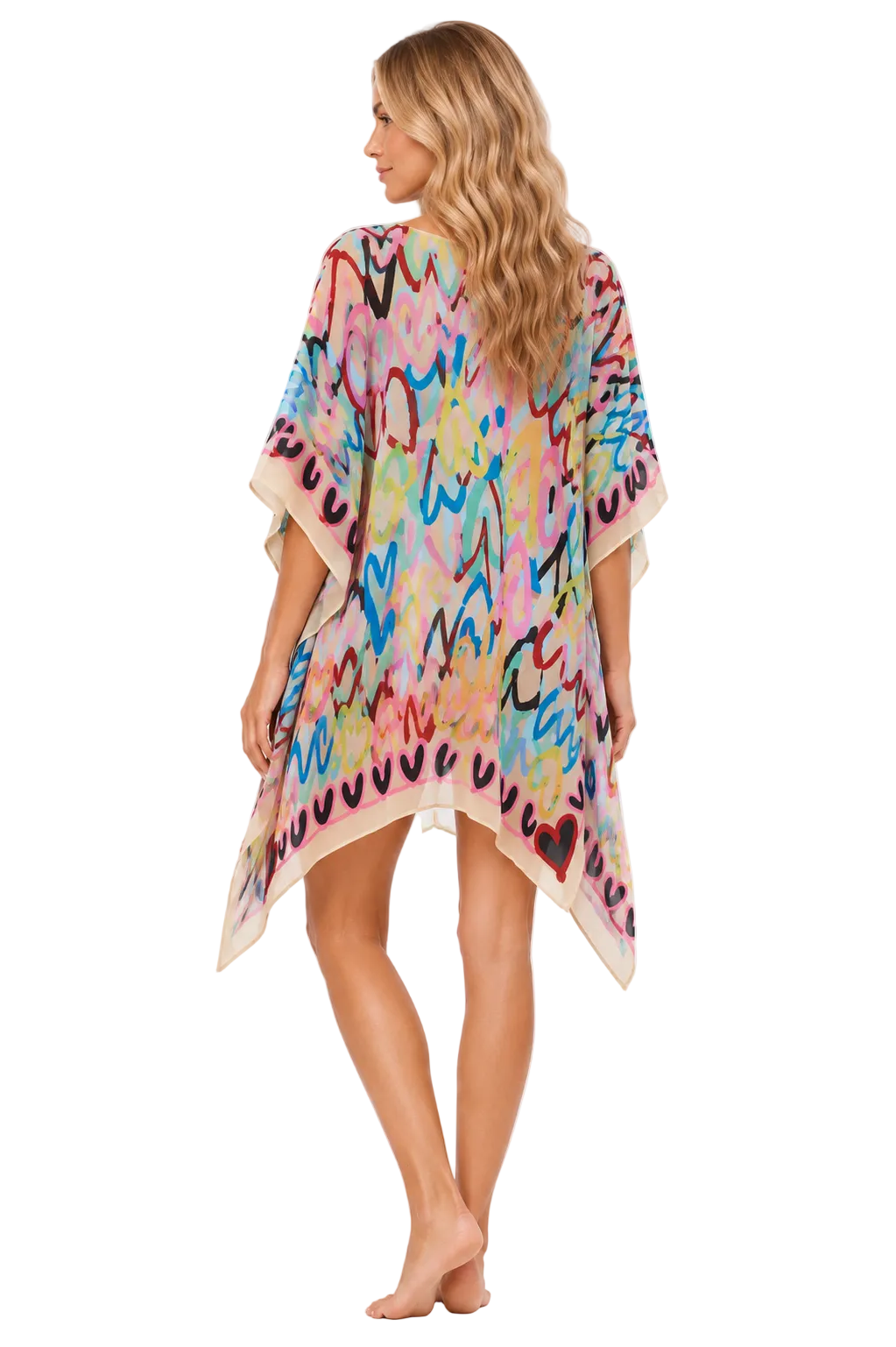 AZUCAR Beach Splash Collection Colorful Heart Print Resort Cover-Up Dress – Women's Lightweight Beach & Cruise Cover Up - LPT4018