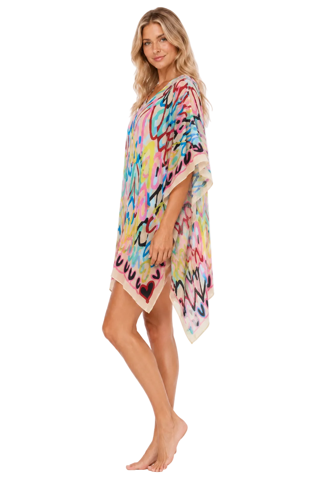 AZUCAR Beach Splash Collection Colorful Heart Print Resort Cover-Up Dress – Women's Lightweight Beach & Cruise Cover Up - LPT4018