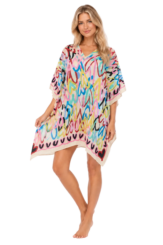 AZUCAR Beach Splash Collection Colorful Heart Print Resort Cover-Up Dress – Women's Lightweight Beach & Cruise Cover Up - LPT4018