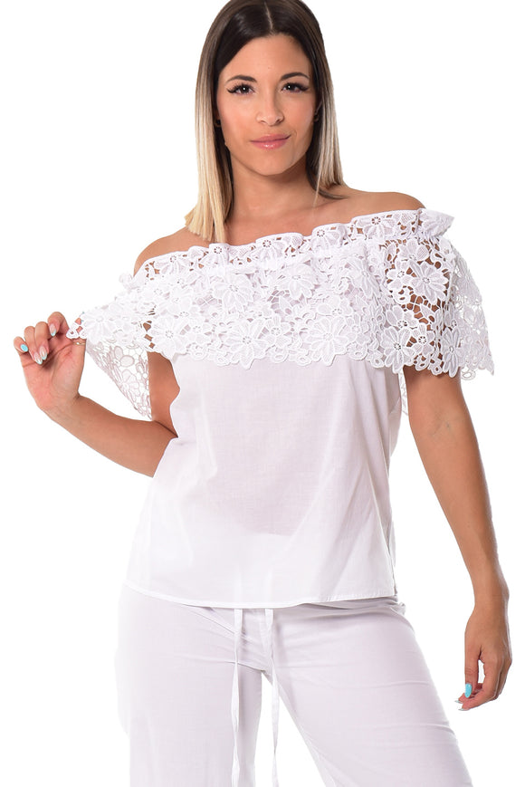 Off-the-Shoulder Top w/Lace by AZUCAR - LRPB347