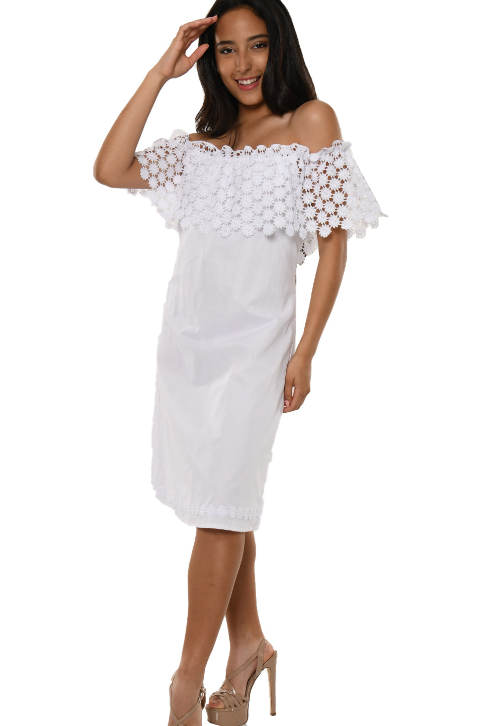 Summer Cotton Off-The-Shoulder Dress Knee Length