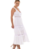 Sleeveless Cotton V-neck Long Dress Lace Detail by Azucar - LRPD950
