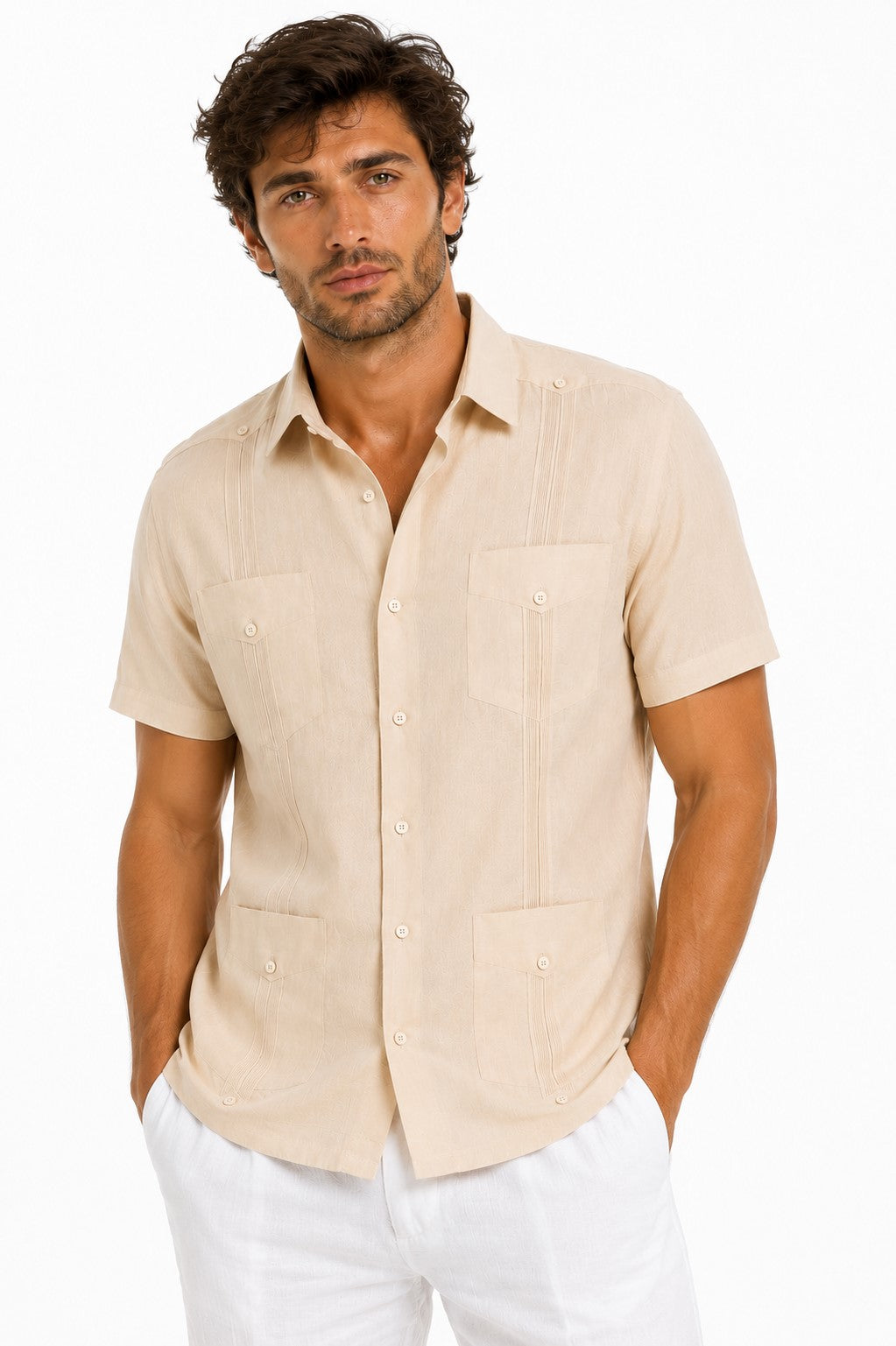 BOHIO Men’s Short Sleeve Irish Linen Guayabera Shirt – Luxury Cuban Resort Shirt