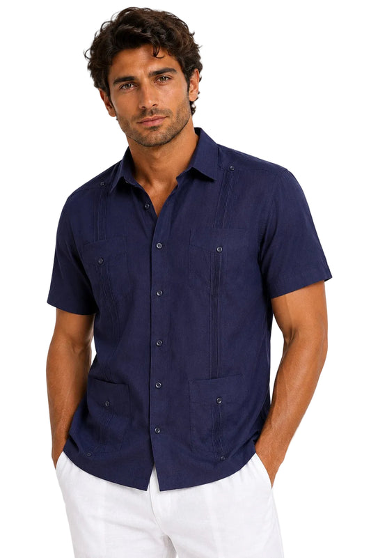 Chemise Guayabera Bohio en lin irlandais à manches courtes pour homme – Chemise de villégiature cubaine de luxe