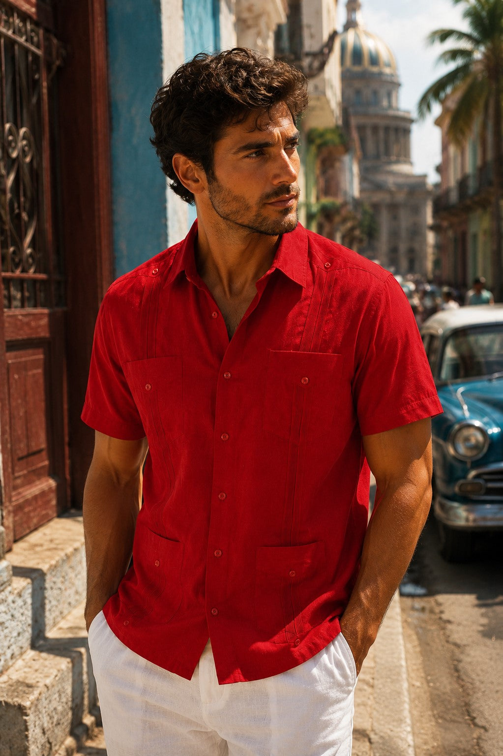 BOHIO Men’s Short Sleeve Irish Linen Guayabera Shirt – Luxury Cuban Resort Shirt