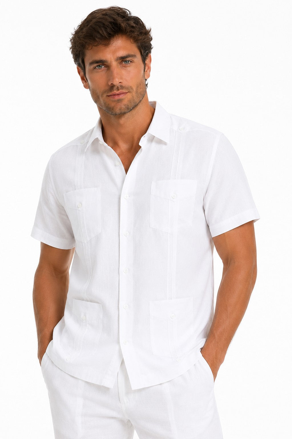 BOHIO Men’s Short Sleeve Irish Linen Guayabera Shirt – Luxury Cuban Resort Shirt