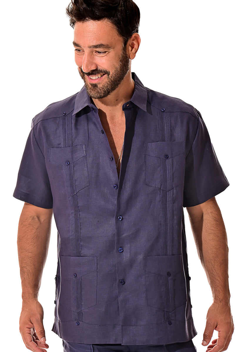 Bohio 100% Linen Traditional Guayabera Shirt for Men's 4 Pocket S/S in (8) Colors -LS499 - Casual Tropical Wear