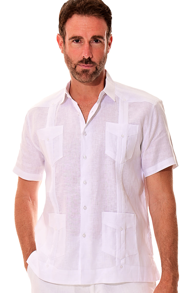 Mens 100% Soft Linen Guayabera S/S Shirt for Men- Traditional 4-Pocket in (5) Colors - LS399 - Casual Tropical Wear