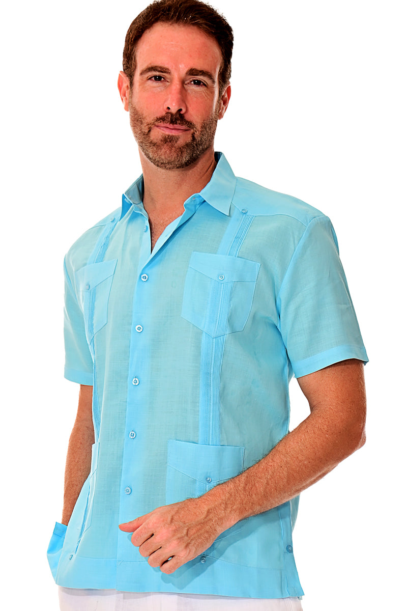 Bohio 100% Linen Traditional Guayabera Shirt for Men's 4 Pocket S/S in (8) Colors -LS499 - Casual Tropical Wear
