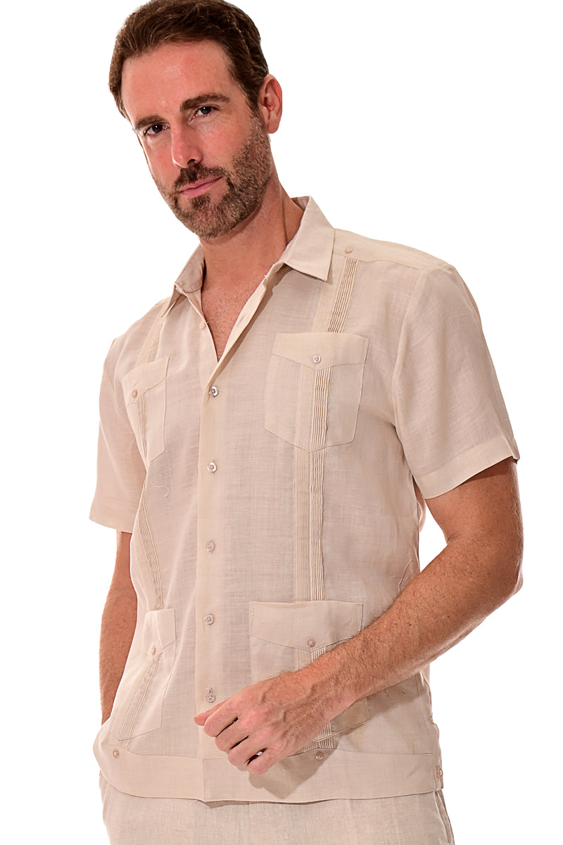 Bohio 100% Linen Traditional Guayabera Shirt for Men's 4 Pocket S/S in (8) Colors -LS499 - Casual Tropical Wear