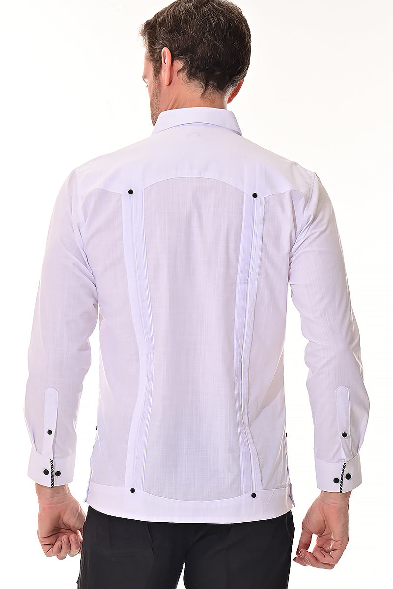 Bohio Men Fancy Cotton White/Black Guayabera Shirt -Chacavana Button Up-MCFG3318 - Casual Tropical Wear