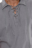 Bohio Mens White Cotton Casual Beach Summer Drawstring Collar Short Sleeve Shirt in (3) Colors- MCS1078