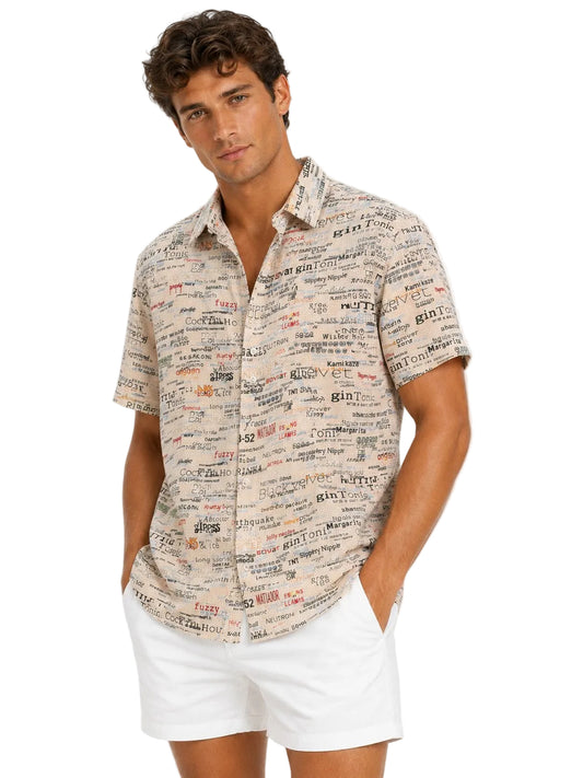 Men’s Cocktail Print Resort Shirt – Tropical Vacation Button Down for Beach, Cruise, Bar & Summer Getaways - MCX1946