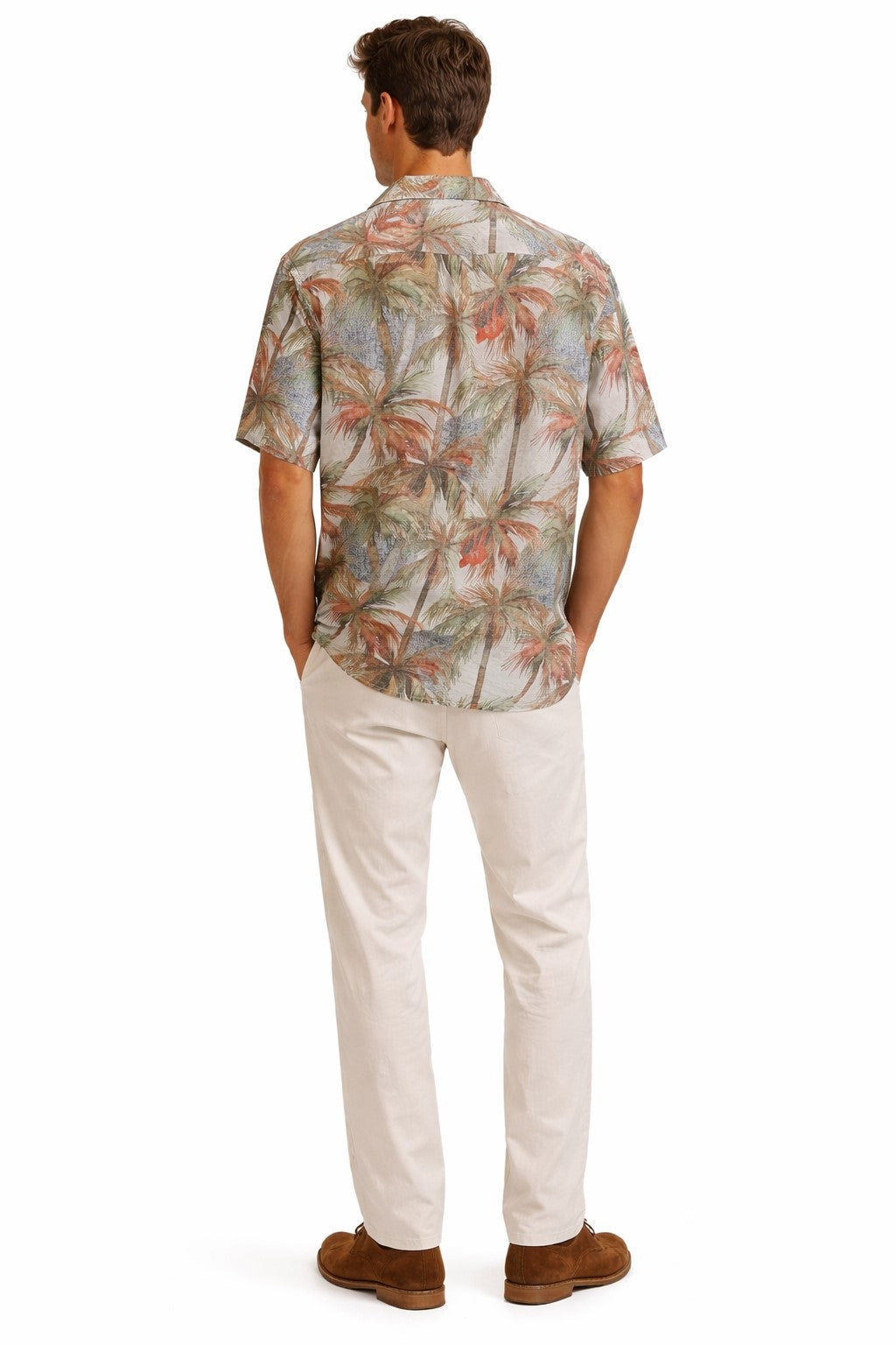 BOHIO Men’s Tropical Palm Print Shirt – Short Sleeve Stretch Resort Shirt - MCX3828 - Casual Tropical Wear