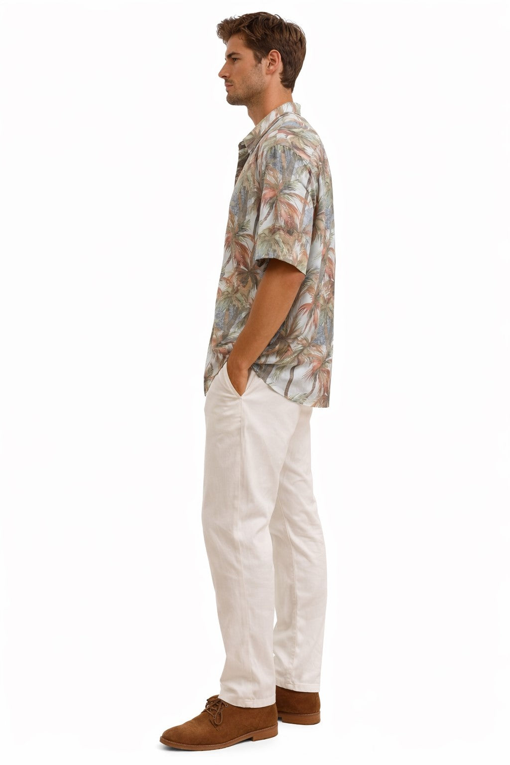BOHIO Men’s Tropical Palm Print Shirt – Short Sleeve Stretch Resort Shirt - MCX3828 - Casual Tropical Wear