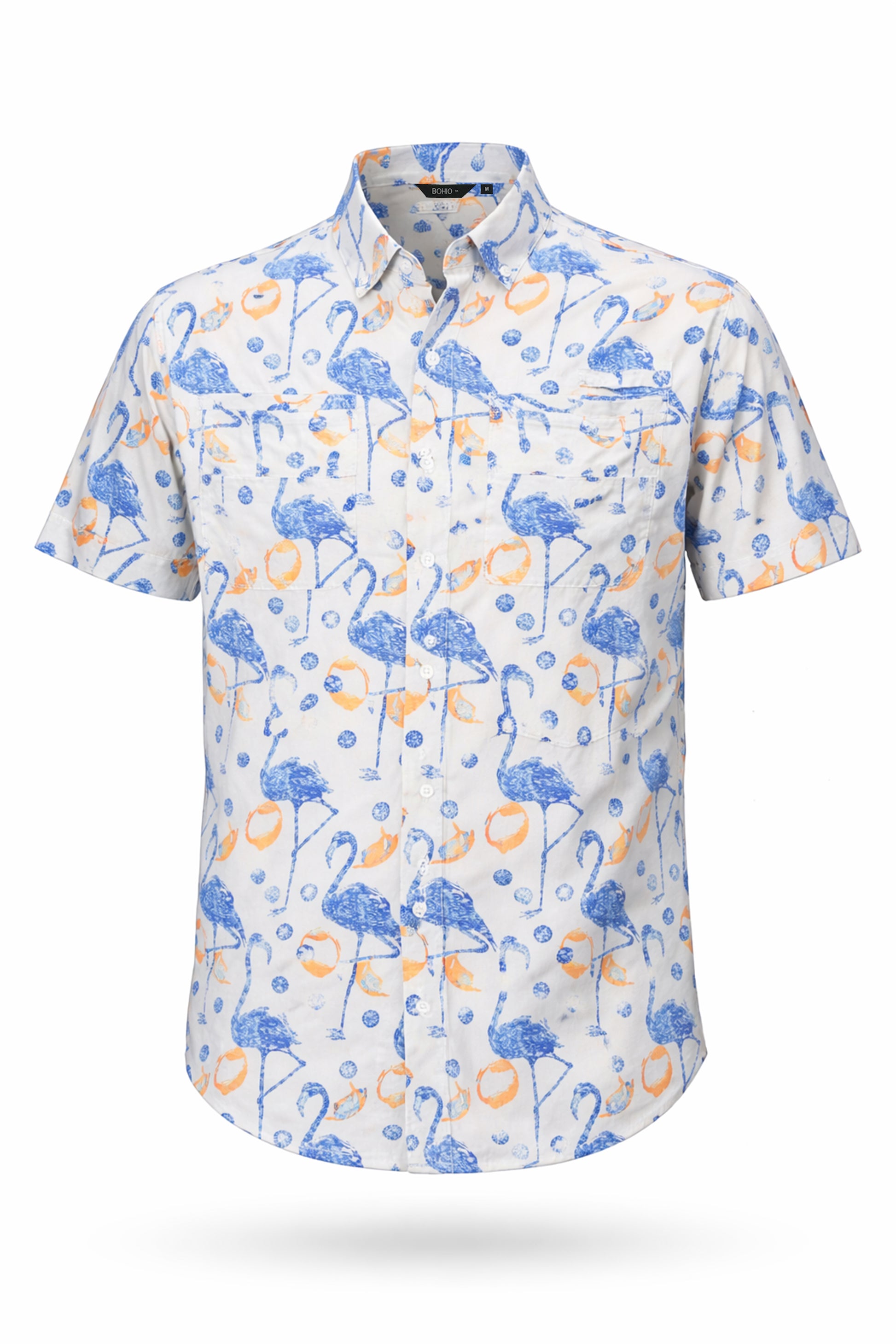 BOHIO Men’s Flamingo Fishing Shirt – Short Sleeve Vented Stretch Performance Shirt - MCX3829 - Casual Tropical Wear