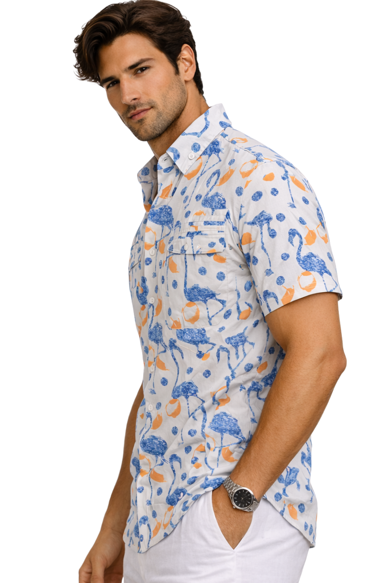 BOHIO Men’s Flamingo Fishing Shirt – Short Sleeve Vented Stretch Performance Shirt - MCX3829 - Casual Tropical Wear