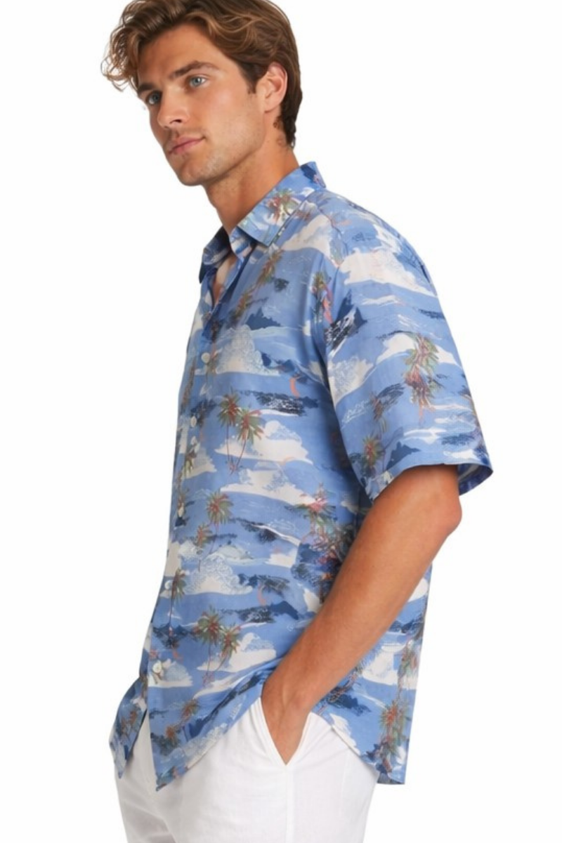 BOHIO Men’s Tropical Island Print Shirt – Short Sleeve Stretch Resort Shirt - MCX3830 - Casual Tropical Wear