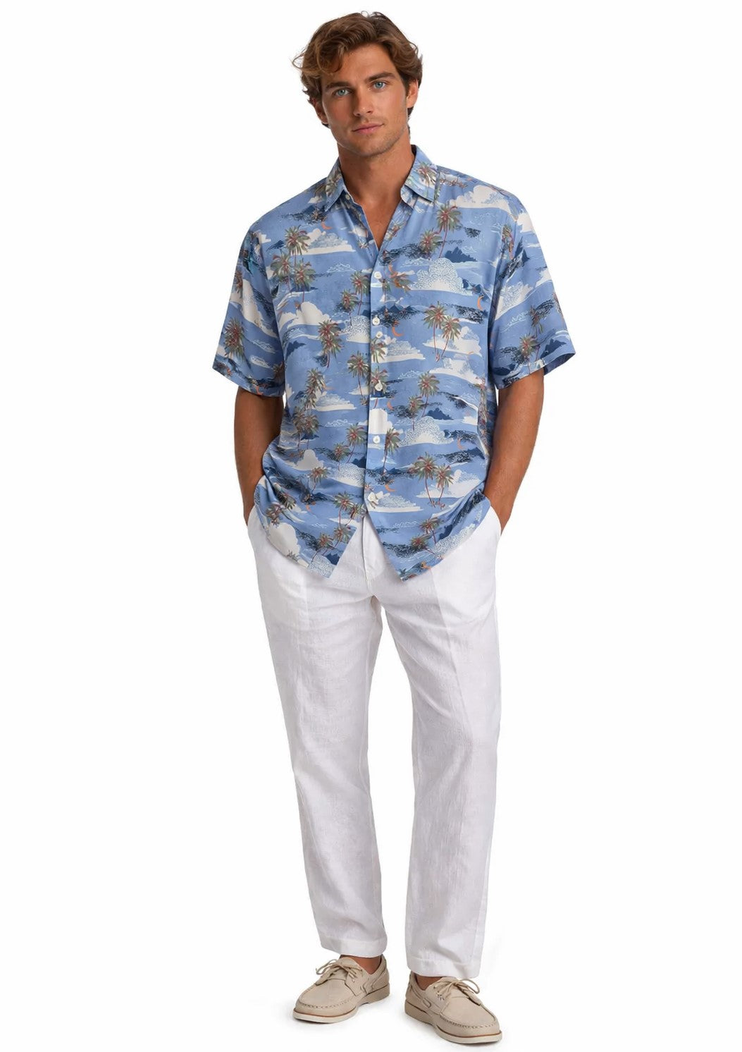 BOHIO Men’s Tropical Island Print Shirt – Short Sleeve Stretch Resort Shirt - MCX3830 - Casual Tropical Wear