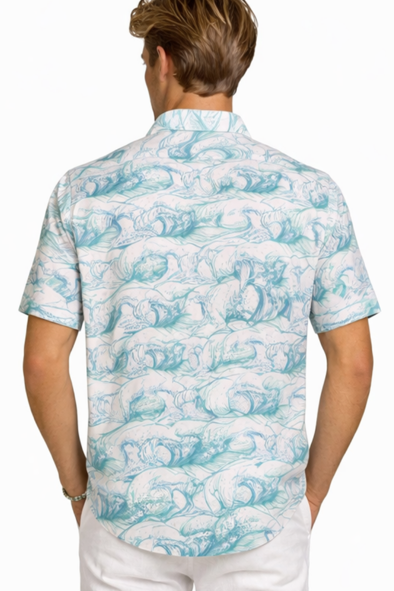 Aqua Reef Print Short Sleeve Shirt – Tropical Tide Collection - MCX3832 - Casual Tropical Wear