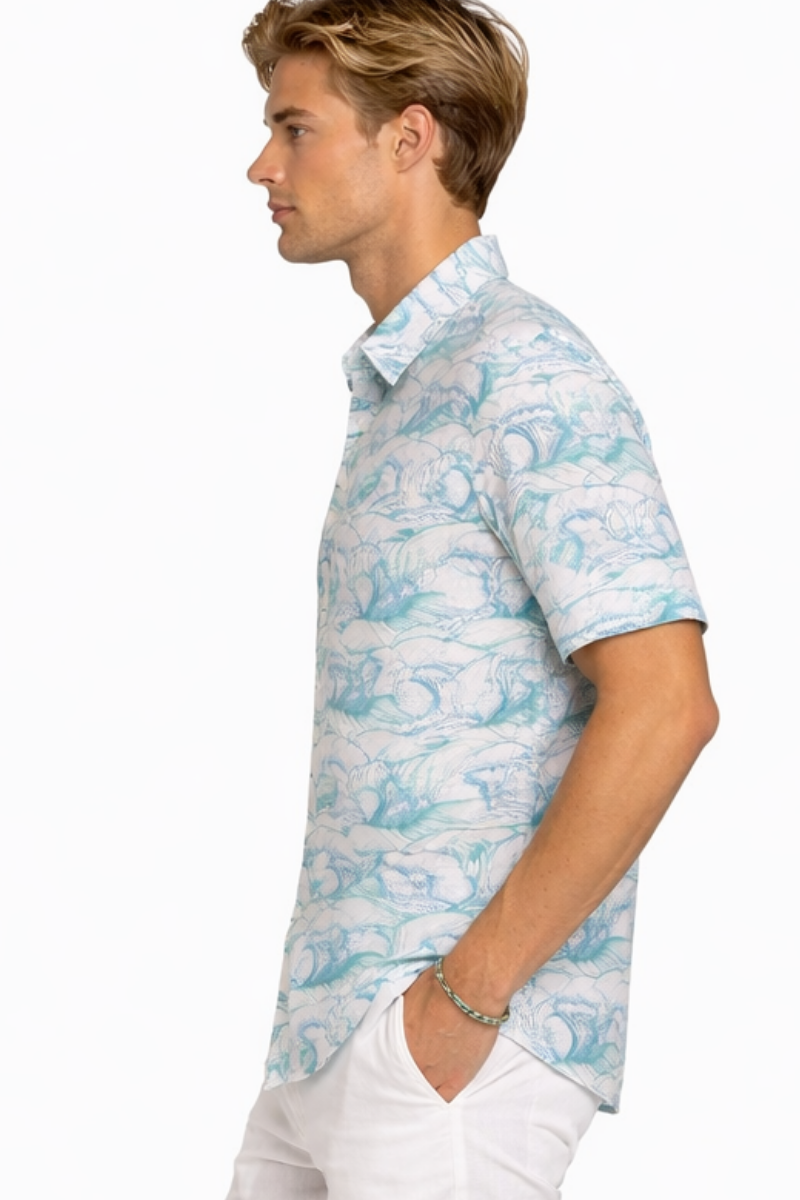 Aqua Reef Print Short Sleeve Shirt – Tropical Tide Collection - MCX3832 - Casual Tropical Wear