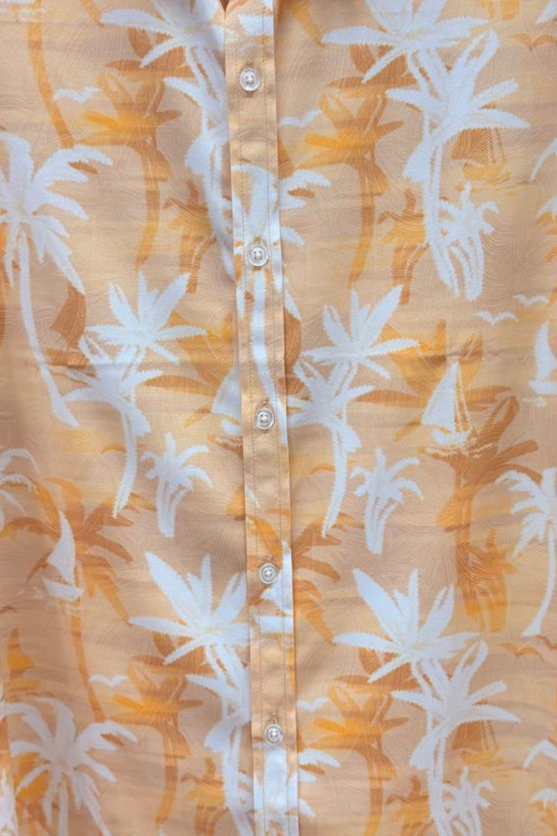 Orange Palm Print Men’s Short Sleeve Shirt | Tropical Tide Collection - MCX3833 - Casual Tropical Wear