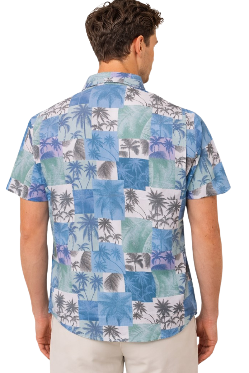 Blue Palm Patchwork Fishing Shirt – Salt Water Tide Collection - MCX3834 - Casual Tropical Wear