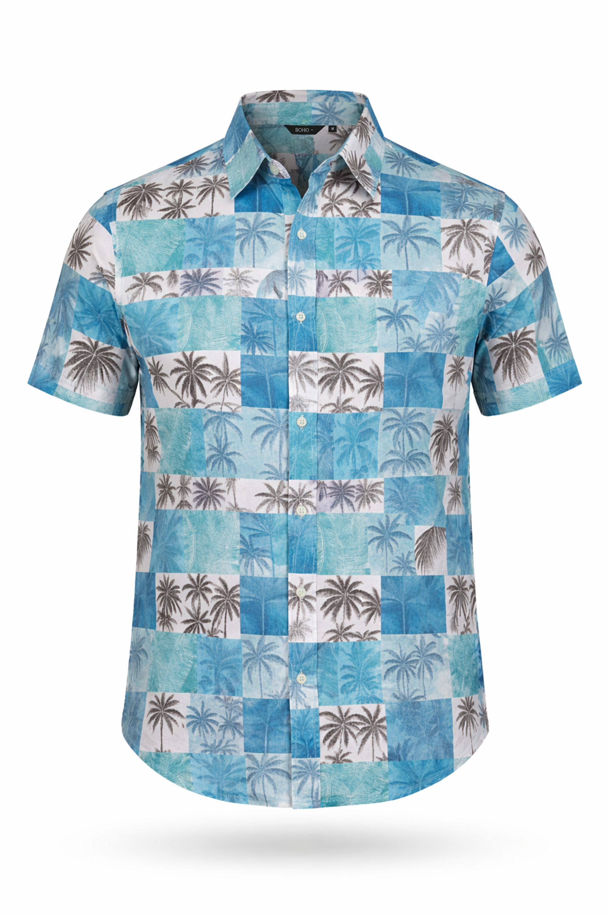 Blue Palm Patchwork Fishing Shirt – Salt Water Tide Collection - MCX3834 - Casual Tropical Wear