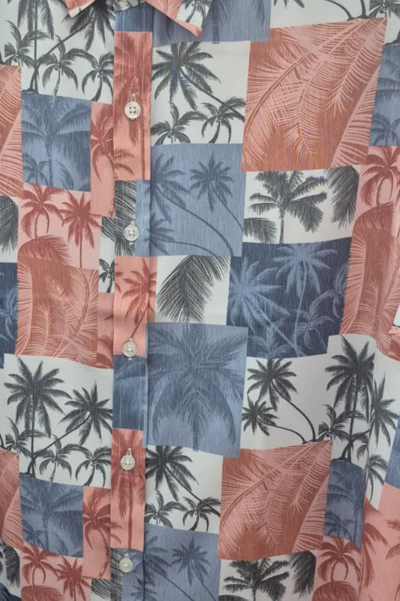 Coral Slate Patchwork Palm Short Sleeve Shirt – Tropical Tide Collection - MCX3836 - Casual Tropical Wear