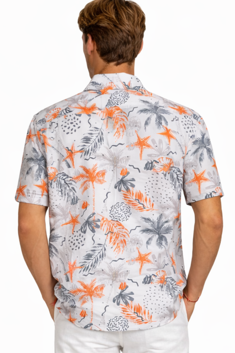 Coral Reef Sketch Print Short Sleeve Shirt – Tropical Tide Collection -MCX3837 - Casual Tropical Wear