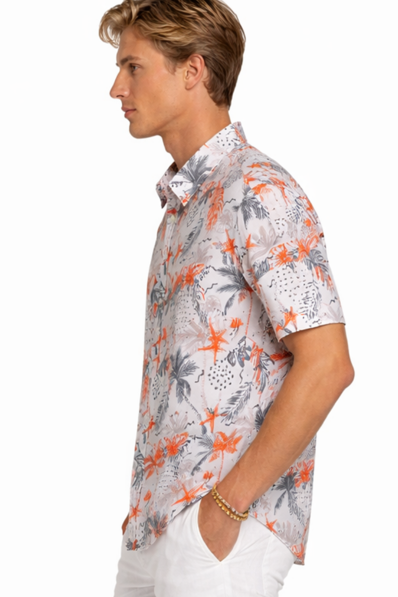 Coral Reef Sketch Print Short Sleeve Shirt – Tropical Tide Collection -MCX3837 - Casual Tropical Wear