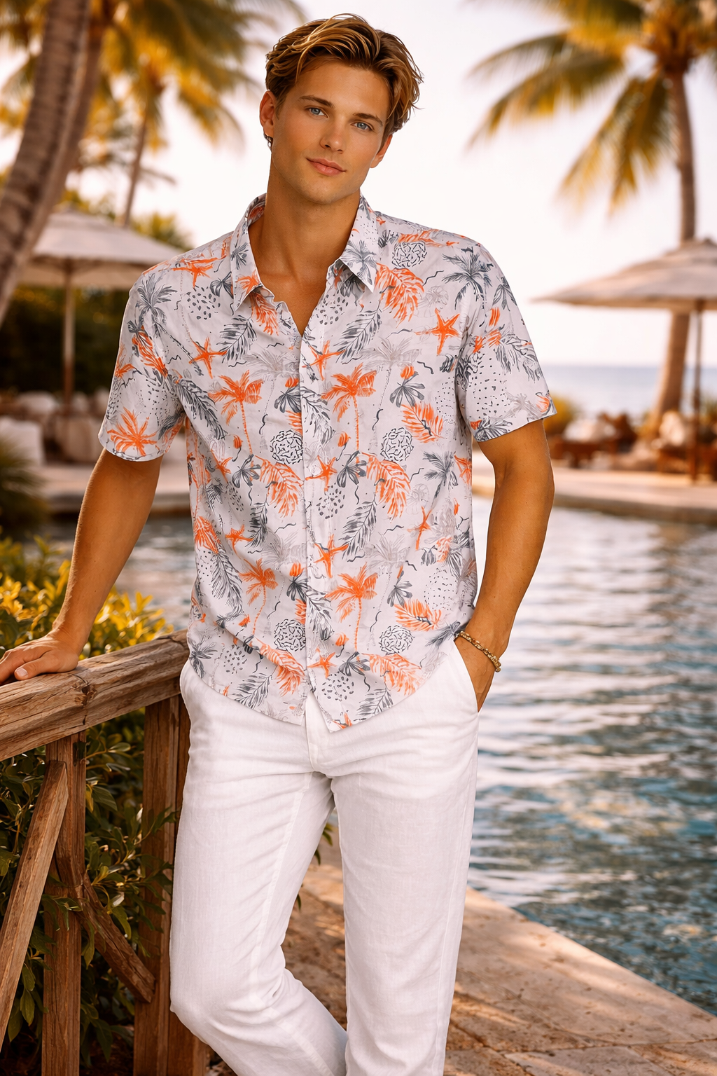 Coral Reef Sketch Print Short Sleeve Shirt – Tropical Tide Collection -MCX3837 - Casual Tropical Wear