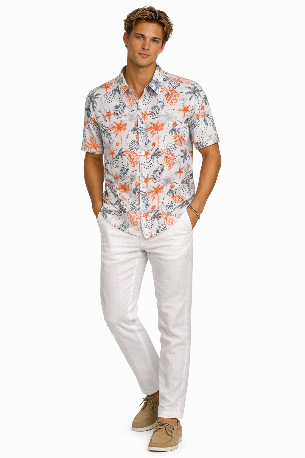 Coral Reef Sketch Print Short Sleeve Shirt – Tropical Tide Collection -MCX3837 - Casual Tropical Wear