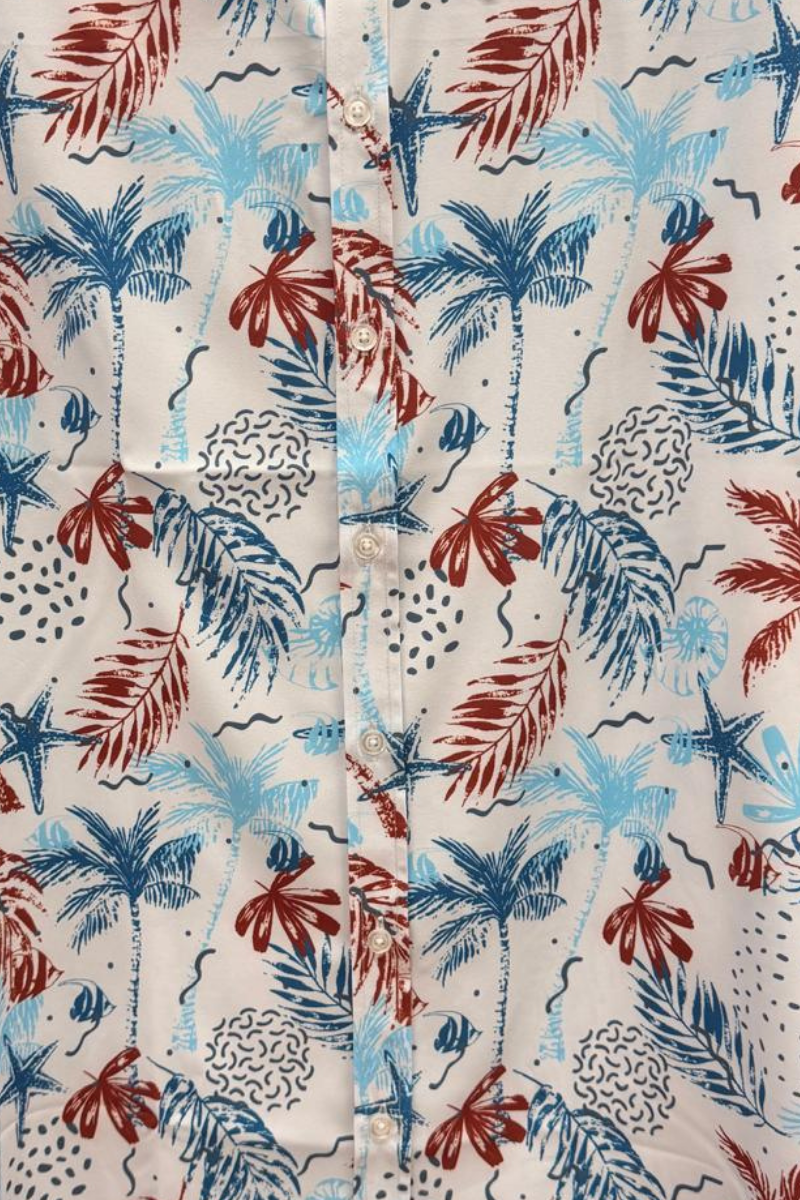 Coral Blue Coastal Sketch Print Short Sleeve Shirt – Tropical Tide Collection - MCX3838 - Casual Tropical Wear