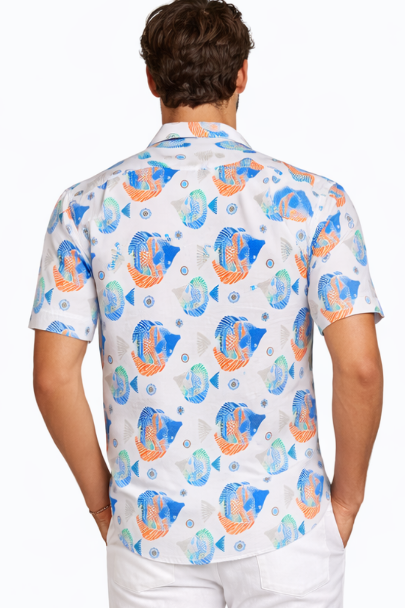 Coral Reef Fish Print Short Sleeve Shirt – Tropical Tide Collection - MCX3839 - Casual Tropical Wear
