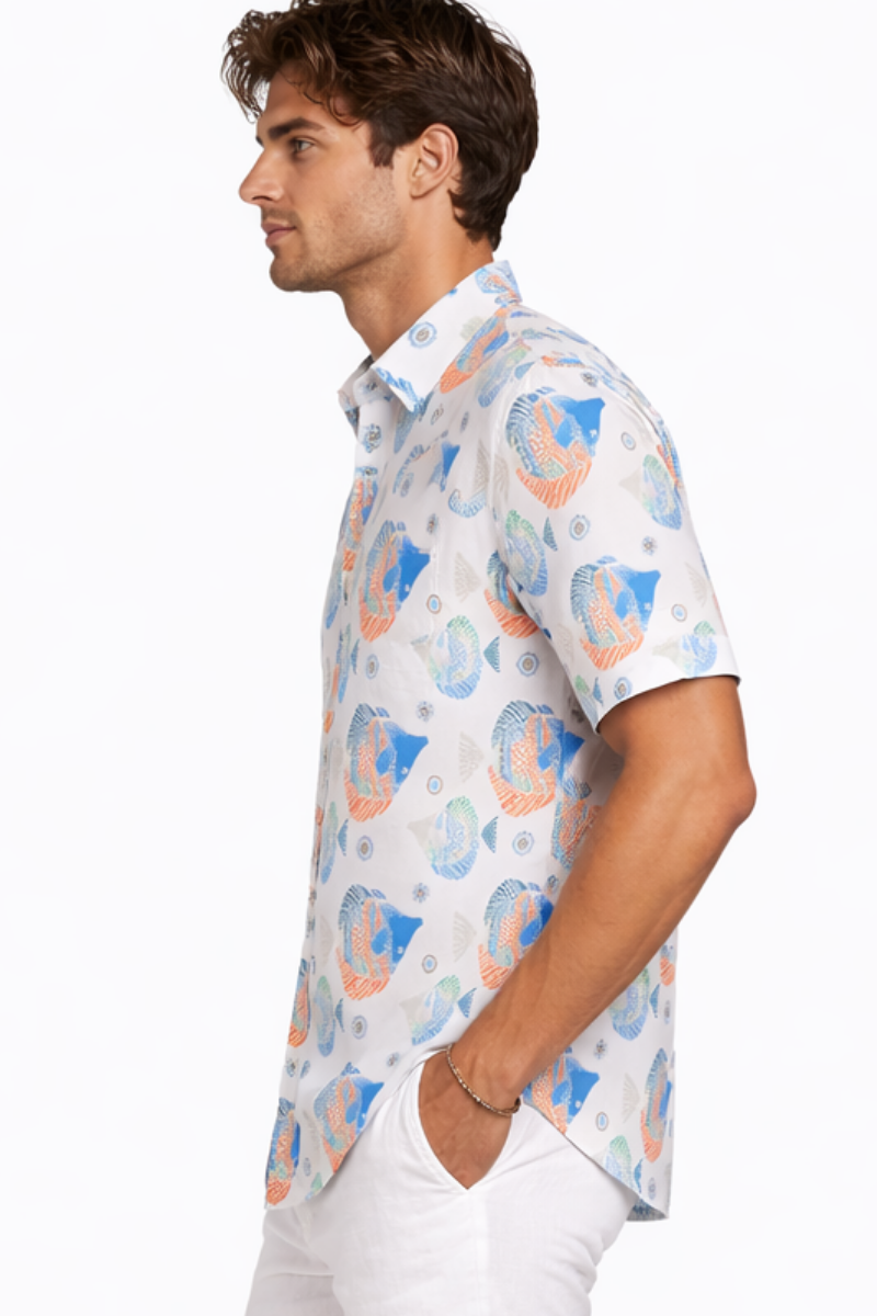 Coral Reef Fish Print Short Sleeve Shirt – Tropical Tide Collection - MCX3839 - Casual Tropical Wear
