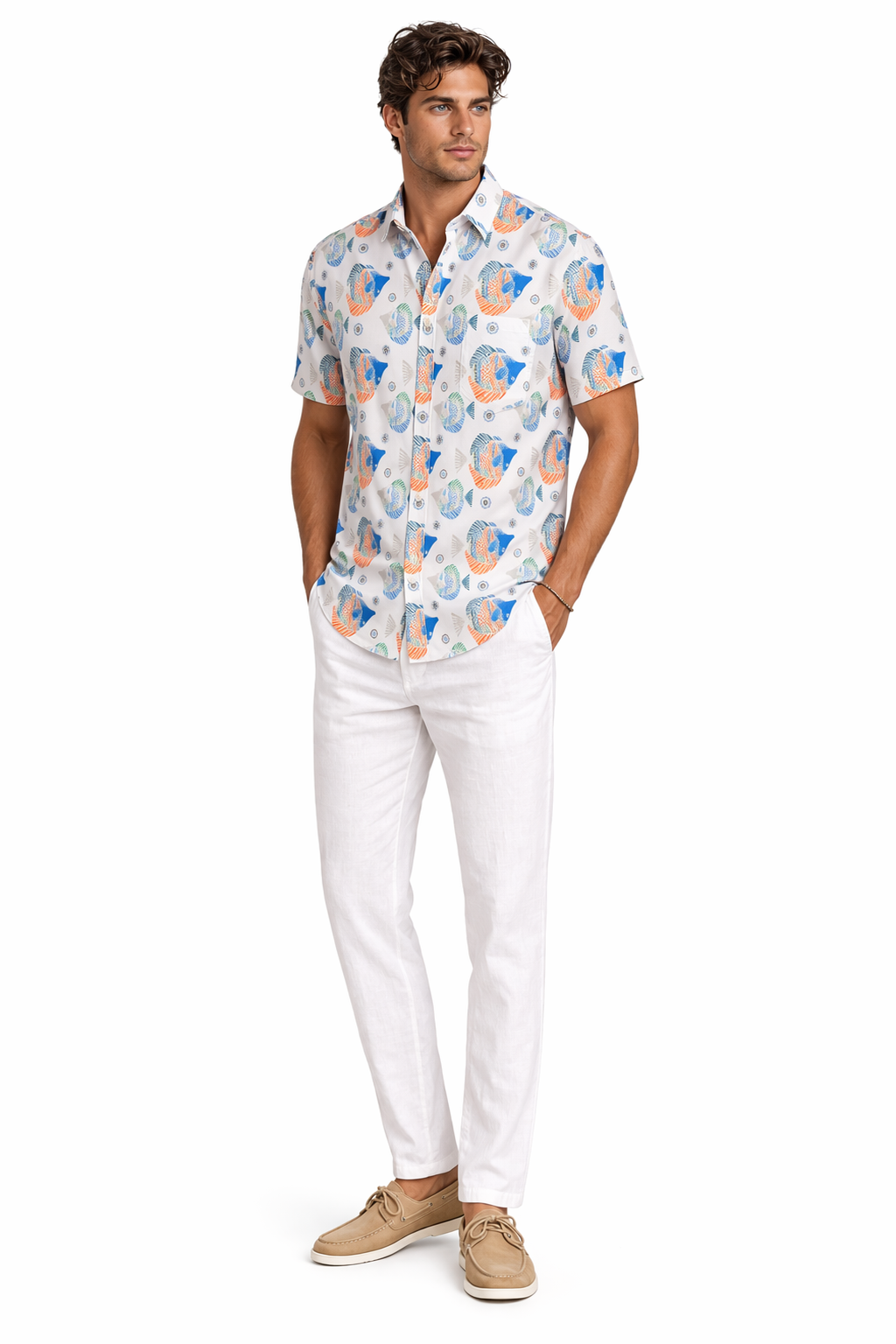 Coral Reef Fish Print Short Sleeve Shirt – Tropical Tide Collection - MCX3839 - Casual Tropical Wear