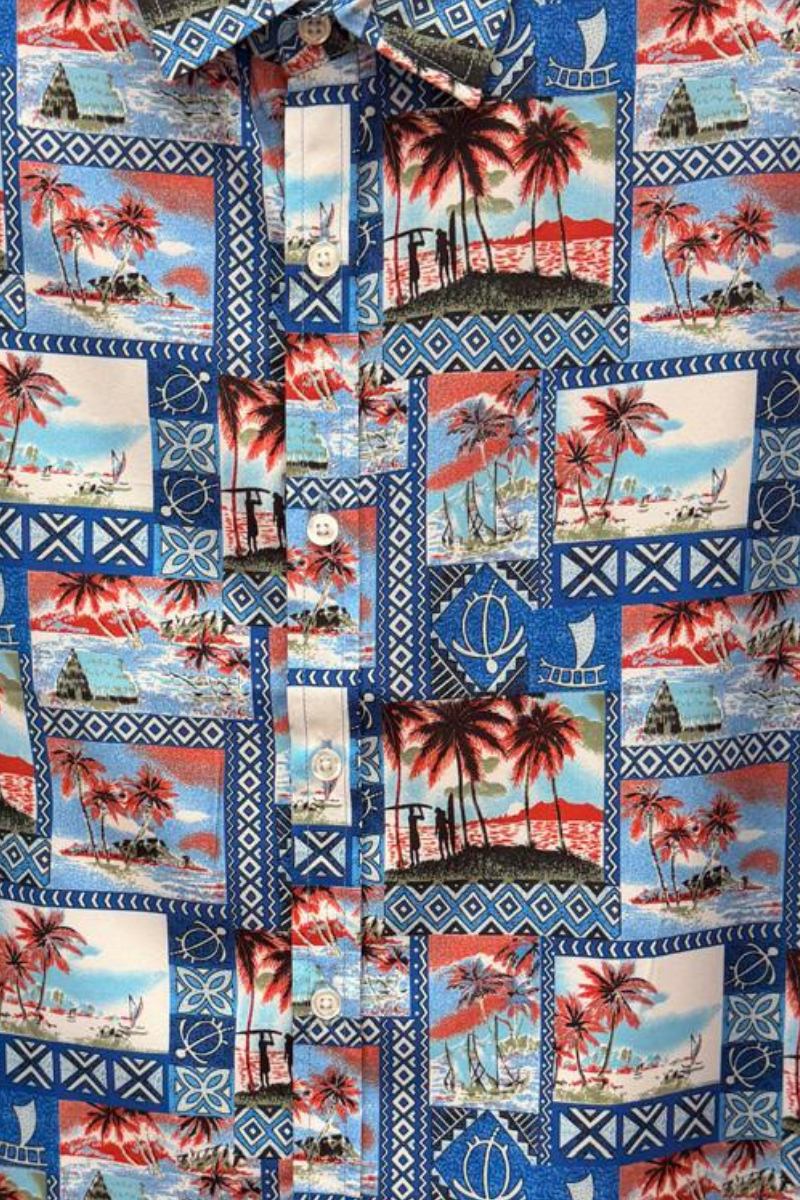 Island Postcard Patchwork Short Sleeve Shirt – Tropical Tide Collection - MCX3840 - Casual Tropical Wear