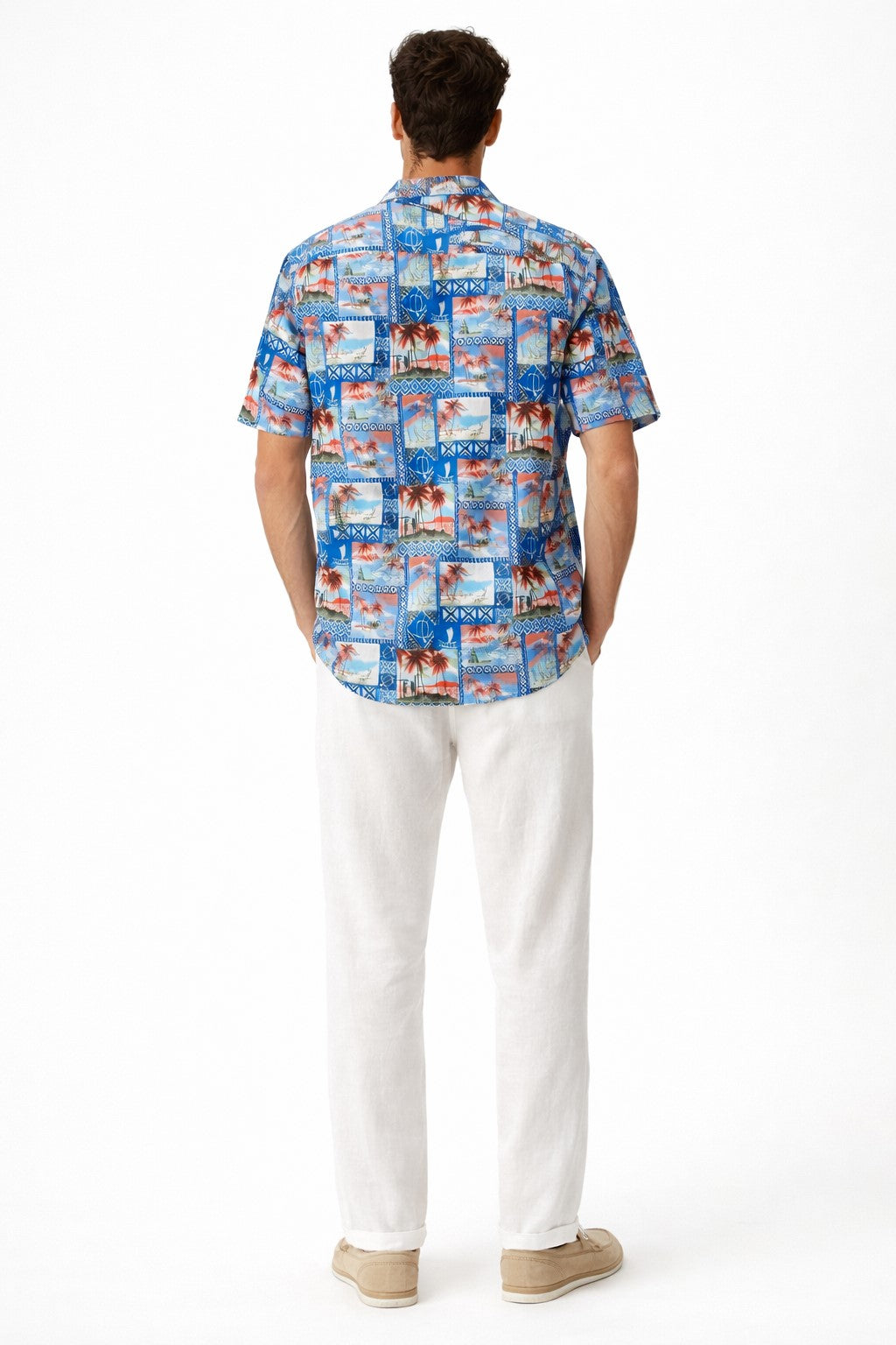 Island Postcard Patchwork Short Sleeve Shirt – Tropical Tide Collection - MCX3840 - Casual Tropical Wear