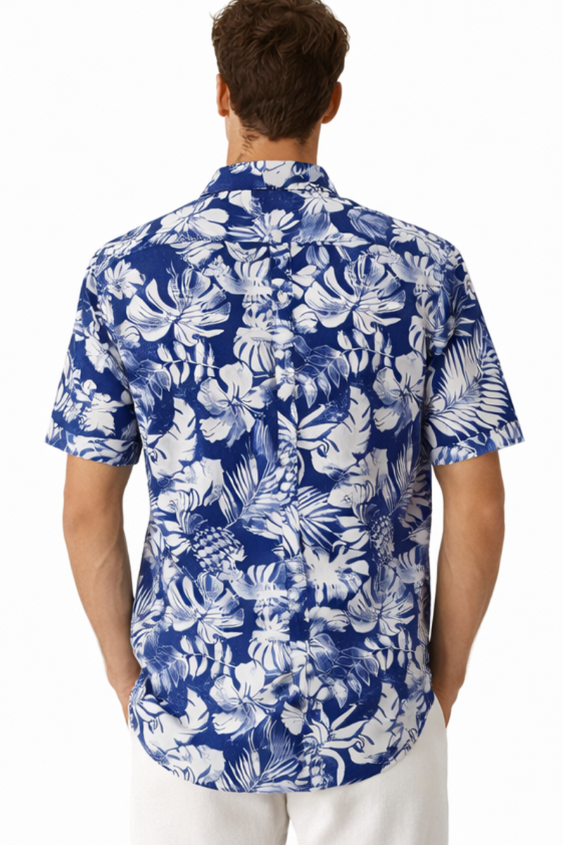 Blue Tropical Floral Short Sleeve Shirt – Tropical Tide Collection - MCX3841 - Casual Tropical Wear