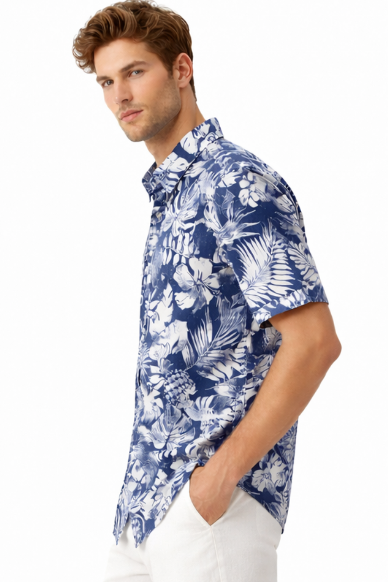 Blue Tropical Floral Short Sleeve Shirt – Tropical Tide Collection - MCX3841 - Casual Tropical Wear
