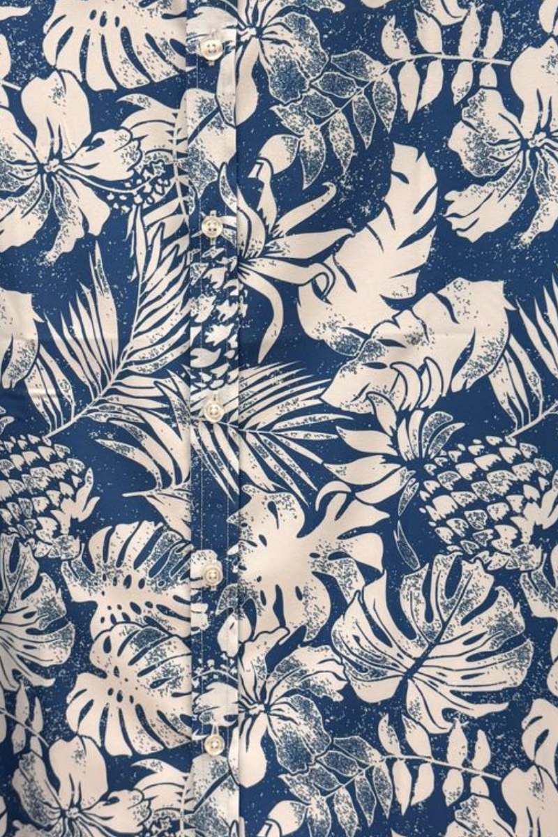 Blue Tropical Floral Short Sleeve Shirt – Tropical Tide Collection - MCX3841 - Casual Tropical Wear