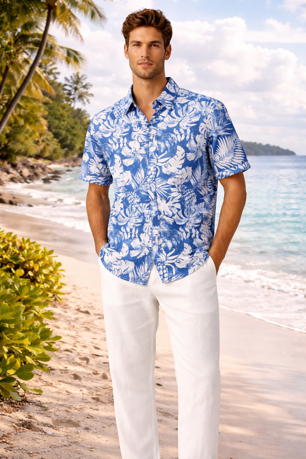 Blue Tropical Floral Short Sleeve Shirt – Tropical Tide Collection - MCX3841 - Casual Tropical Wear