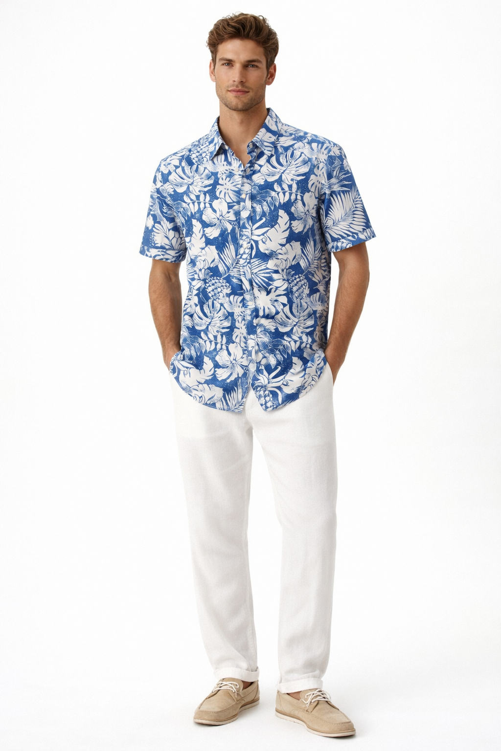 Blue Tropical Floral Short Sleeve Shirt – Tropical Tide Collection - MCX3841 - Casual Tropical Wear