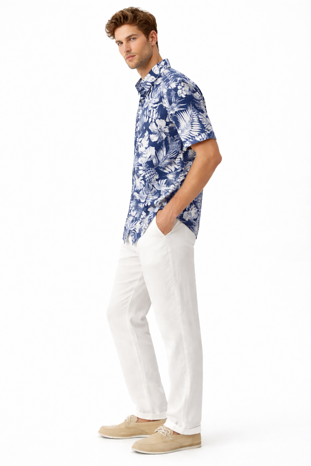 Blue Tropical Floral Short Sleeve Shirt – Tropical Tide Collection - MCX3841 - Casual Tropical Wear