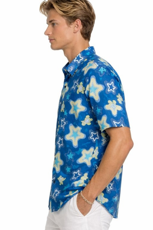 Ocean Starfish Print Short Sleeve Shirt – Tropical Tide Collection - MCX3842 - Casual Tropical Wear