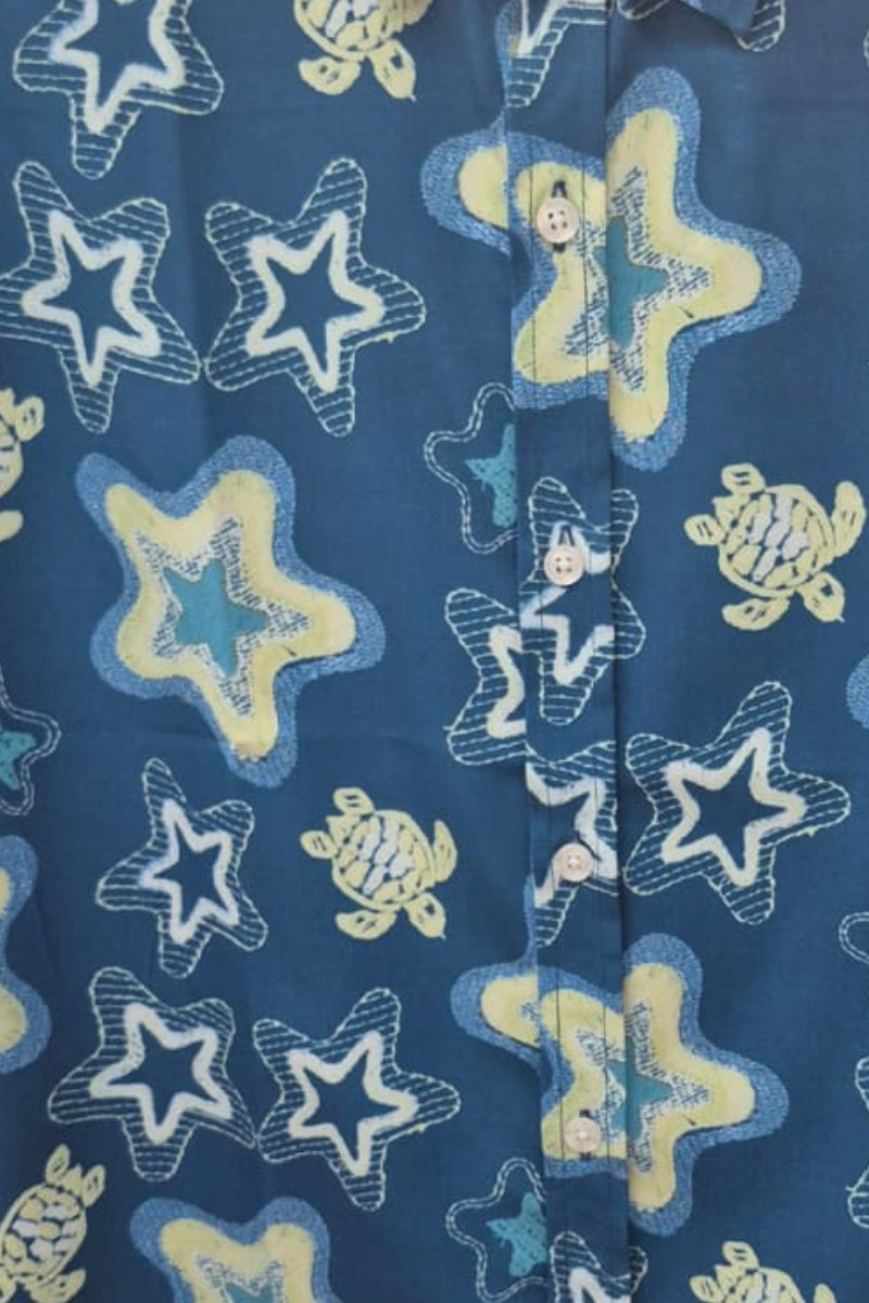 Ocean Starfish Print Short Sleeve Shirt – Tropical Tide Collection - MCX3842 - Casual Tropical Wear