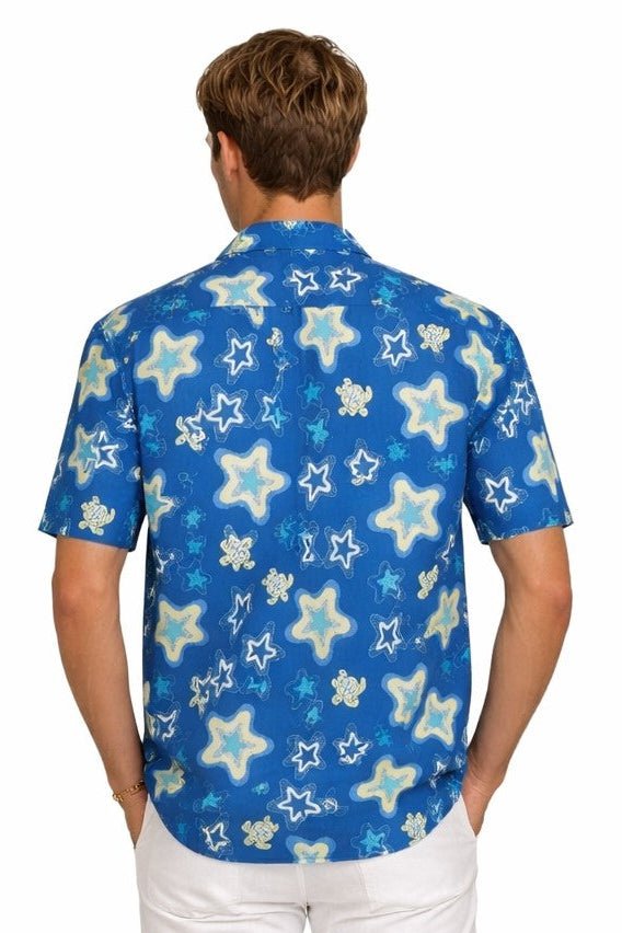 Ocean Starfish Print Short Sleeve Shirt – Tropical Tide Collection - MCX3842 - Casual Tropical Wear